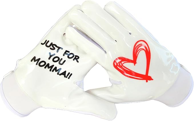 Just for You Momma Football Receiver Gloves - Black White Battle College Lineman Football Gloves Adult Youth Men’s Small to XXL Sizes Money