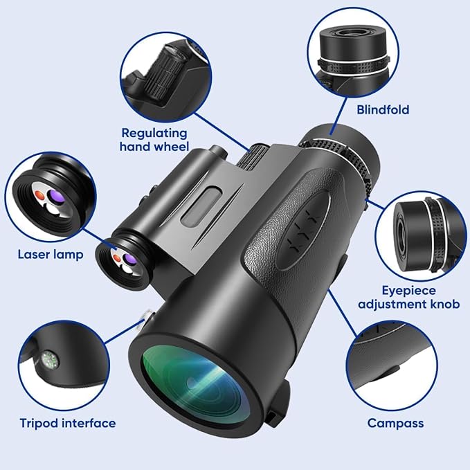 Monocular Telescope with Lights HD Monoculars 80x100 for Adults High Powered Monocularwith Smartphone Holder & Tripod, Handheld Telescope Suitable for Bird Watching Stargazing-Black