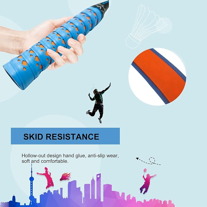 Double Layer Hollow Racket Overgrip, Super Absorbent Skid Resist Absorb Sweat Grip Tape, Handles Protection for Tennis Badminton Racquetball Squash Baseball