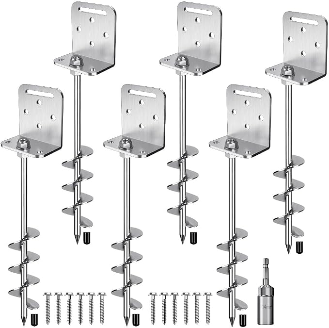 Insaga 18''/24''/30'' Ground Anchors Screw in Earth Anchor Solid Steel with L Bracket for Trampoline Mobile Home Swing Set Shed Carport Tent Stakes, Wider Helix Blade & Chrome Plated Finish, 2/4/6Pcs