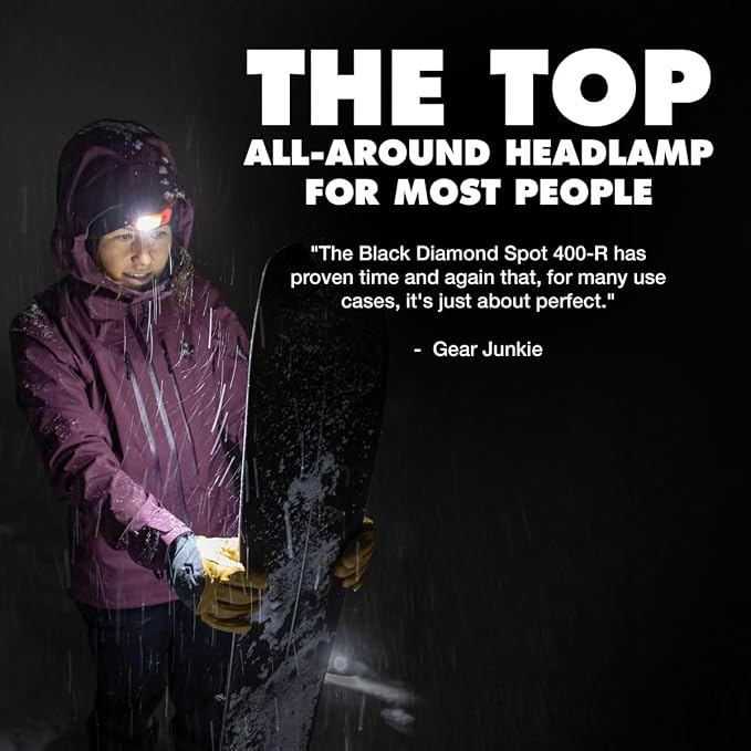 BLACK DIAMOND Spot 400-R Rechargeable Headlamp | 400 Lumens, Dimmable | Micro-USB Charging | Waterproof & Compact | Camping, Hiking, Running | Graphite