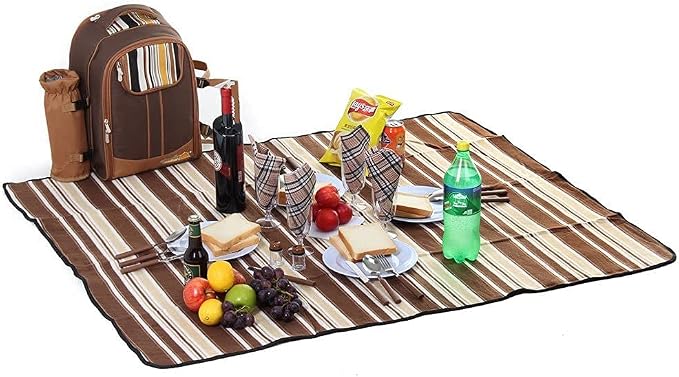 Hap Tim Picnic Backpack Bag for 4 Person with Cooler Compartment, Detachable Bottle/Wine Holder, Fleece Blanket, Plates and Cutlery Set Perfect for Outdoor, Sports, Hiking, Camping, BBQs(Coffee)