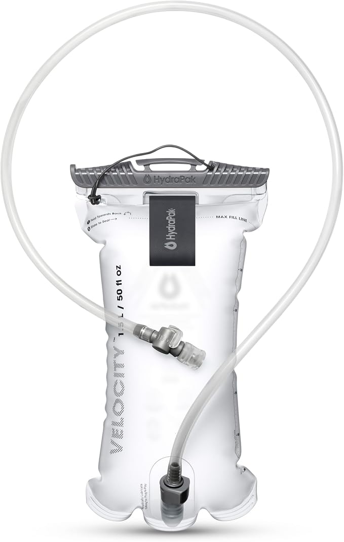 HydraPak Velocity Hydration Reservoir (1.5L, 2L, 3L), Ultralight Water Bladder, Self-Sealing Bite Valve, Leak Proof, Reversible, Dishwasher Safe