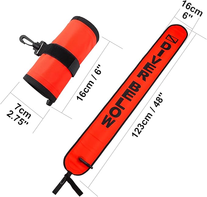 Surface Marker Buoy, Scuba Diving Surface Marker Signal Tube with Reflective Strip and Plastic Clip
