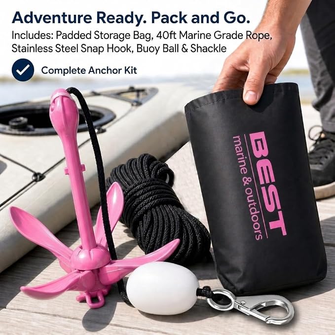 Best Marine and Outdoors Kayak Anchor, 3.5 Pound Anchor System Kit for Kayaks, Canoes, SUP Paddle Boards & Jet Skis, Fishing, Boating & Kayaking Accessories