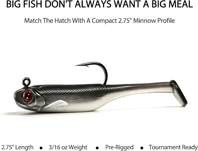 Soft Fishing Lures Shad Minnow Swimbaits, Pre-Rigged Jig Heads Paddle Tail Swim Baits for Bass, Trout, Walleye, Crappie, Sinking Jigs Bait for Saltwater Freshwater, Fishing Gifts for Men
