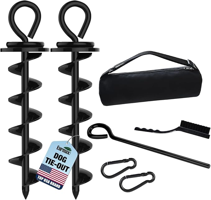 Eurmax USA 2-Pack Heavy Duty Dog Tie Out Stake, No-Tangle In Ground Anchor Runner for Large Dogs up to 210 Lbs - Perfect for Yard, Beach and Camping (Medium,Black)