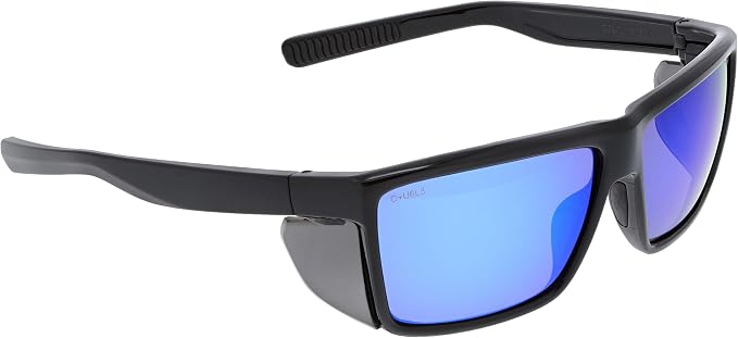 MCR Safety SR218B Swagger SR2 Series Safety Glasses with Thermo Plastic Rubber Nose Pads and Detachable Side Shields, Black Frame, Blue Diamond Mirror Lens