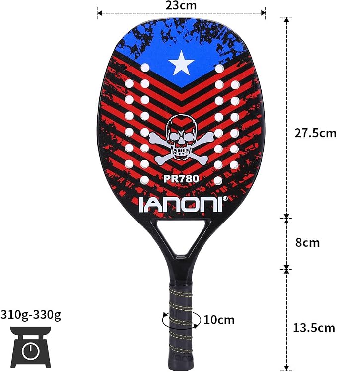 ianoni Beach Tennis Racket,Carbon Fiber Grit Face with EVA Memory Foam Core Beach Tennis Racket