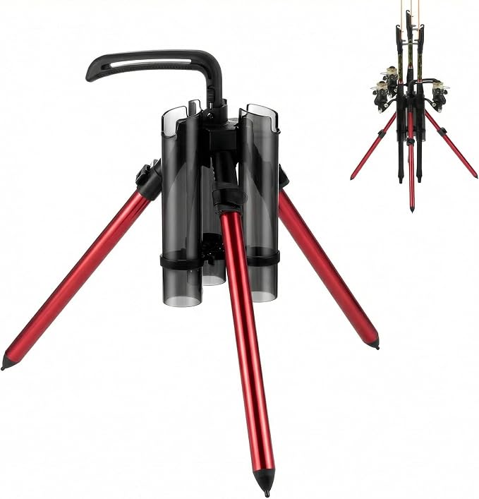 Gisafai Fishing Rod Carrier Surf Fishing Holder Foldable Pole Holder Stand 3 Rod Portable Vertical Beach Pole Storage Freestanding Rack for Fisherman Garage Home Outdoor