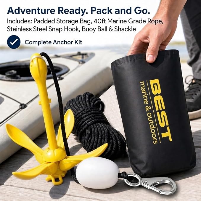 Best Marine and Outdoors Kayak Anchor, 3.5 Pound Anchor System Kit for Kayaks, Canoes, SUP Paddle Boards & Jet Skis, Fishing, Boating & Kayaking Accessories