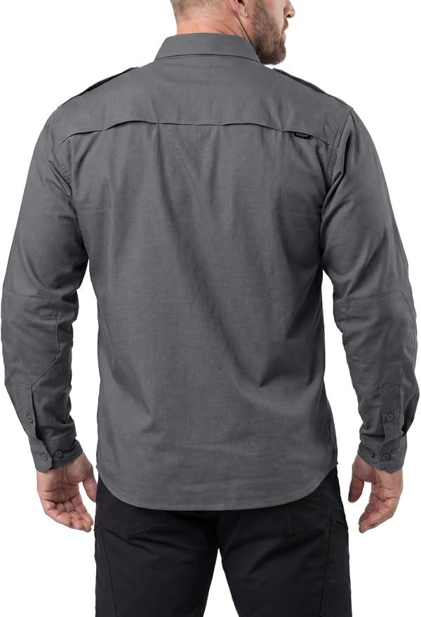 CQR Men's Long Sleeve Tactical Shirts, Ripstop Military Work Shirts, UPF 50+ Breathable Button Down Outdoor Hiking Shirt