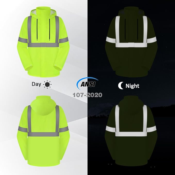 High Visibility Rain Coat and Pants, High Vis Rain Suit for Men, Waterproof Rain Jacket with Hood, Class 3 Lightweight Hi Vis Rain Gear for Outdoor & Safety Work, Men Women, Yellow B, S-M