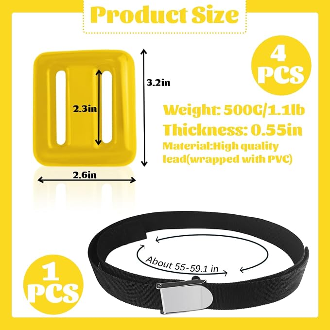 4 Pcs Dive Weights on Nylon Surfaces,Dive Weights with Diving Weight Belt,Coated Diving Weights for Freediving,Spearfishing,Scuba Weight Belt for Waist 32" to 52"