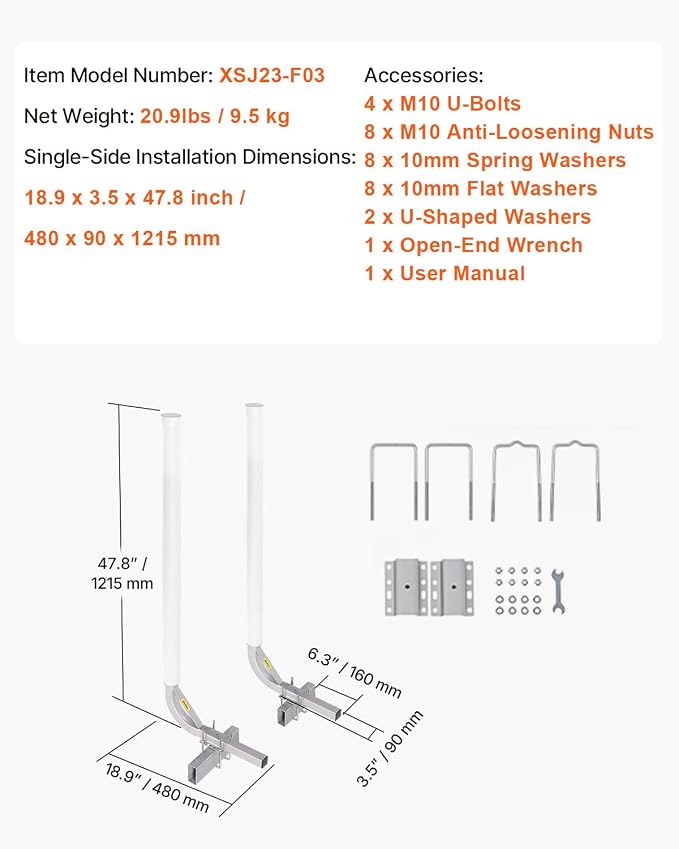 VEVOR Boat Trailer Guide, 16.7"- 60″ Adjustable Design Trailer Guide Poles, 2PCS Trailer Guide-Ons for Ski Boat, Fishing Boat or Sailboat Trailer