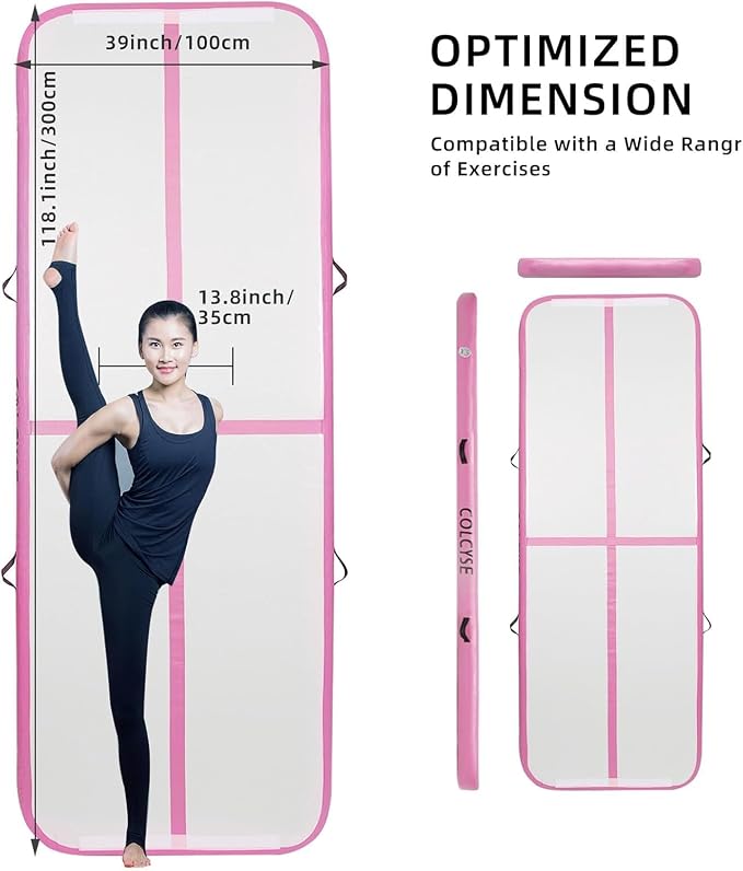 Inflatable Gymnastics Tumbling Mat, 4/8 Inch Thick 10/13/16/20/23FT Training Mat with Electric Air Pump, Non-Slip Waterproof PVC for Home Gym Outdoor Cheerleading Yoga Taekwondo