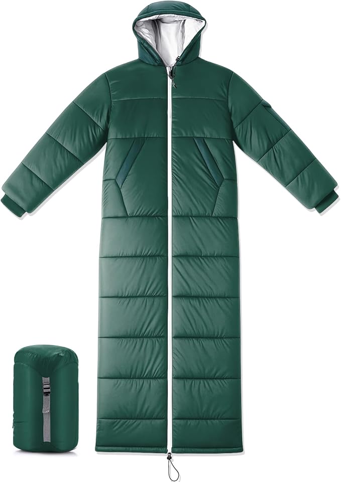 Macarrie Cold Weather Wearable Sleeping Bag for Adults with Sleeves and Hood 74 Inch Long 0 Degree Winter Weather Insulated Extreme Cold Sleeping Bag Coat for Camping Hiking Stadium
