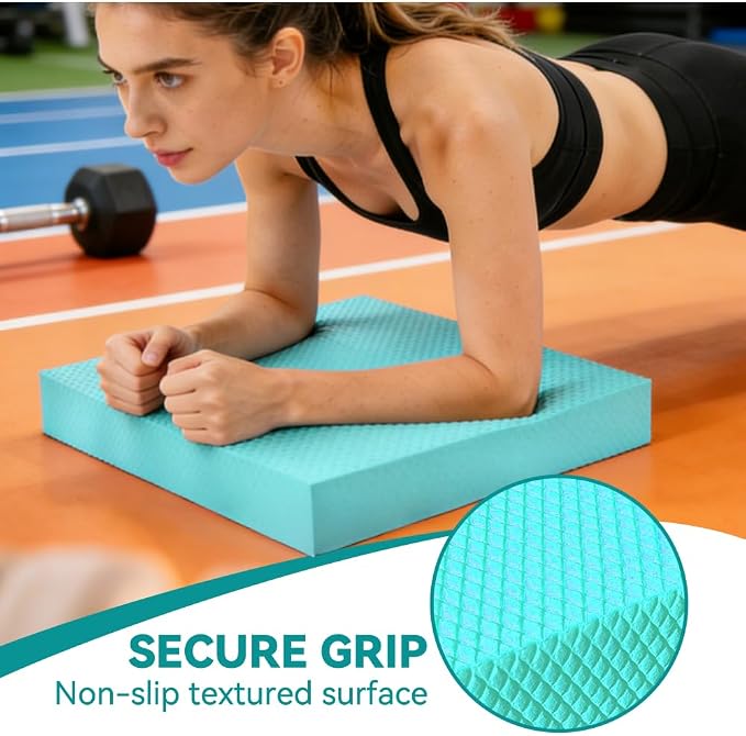 Extra Large Yoga Exercise Balance Pad - Thick Non-Slip Stability Cushion for Pilates and Exercise - High Density Foam Trainer for Core Strength Home Gym - Bonus: 10-Position Resistance Band!