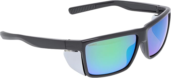 MCR Safety SR22BGZ Swagger SR2 Series Safety Glasses with Thermo Plastic Rubber Nose Pads and Detachable Side Shields, Charcoal Frame, Green Mirror Polarized Lens