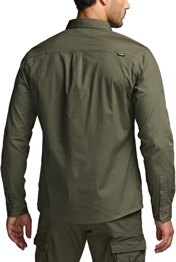 CQR Men's Long Sleeve Tactical Shirts, Ripstop Military Work Shirts, UPF 50+ Breathable Button Down Outdoor Hiking Shirt