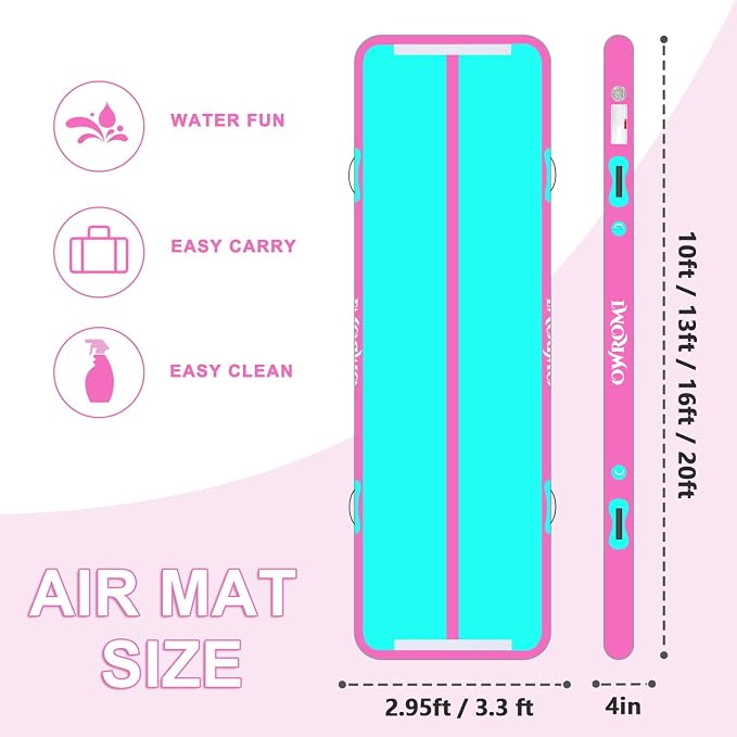 Inflatable Air Gymnastics Mats for Tumbling, 10ft/13ft/16ft/20ft Tumble Track Tumbling Mats for Kids, 4/8 Inches Thick Training Mat with Electric Pump Gymnastics Equipment for Kids Mat