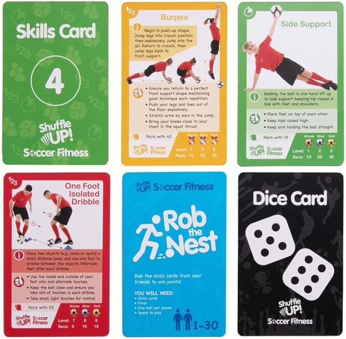 Shuffle Up Soccer Card Games - 70+ Skills Cards, Soccer Gifts for Boys and Girls 7-12 Years Old, Teen and Kids Indoor Training Equipment, Outdoor Backyard Game, Practice Toys, Stamina and Strength