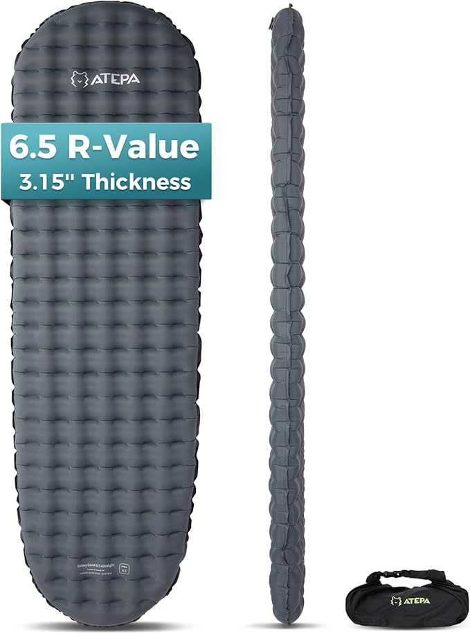 ATEPA ThermAir Ultralight Mummy Sleeping Pad for Backpacking, 6.5 R-Value Insulated Camping Air Mattress with Pump Sack, Compact Inflatable Sleeping Mat, Wide Long Size 72"x21"