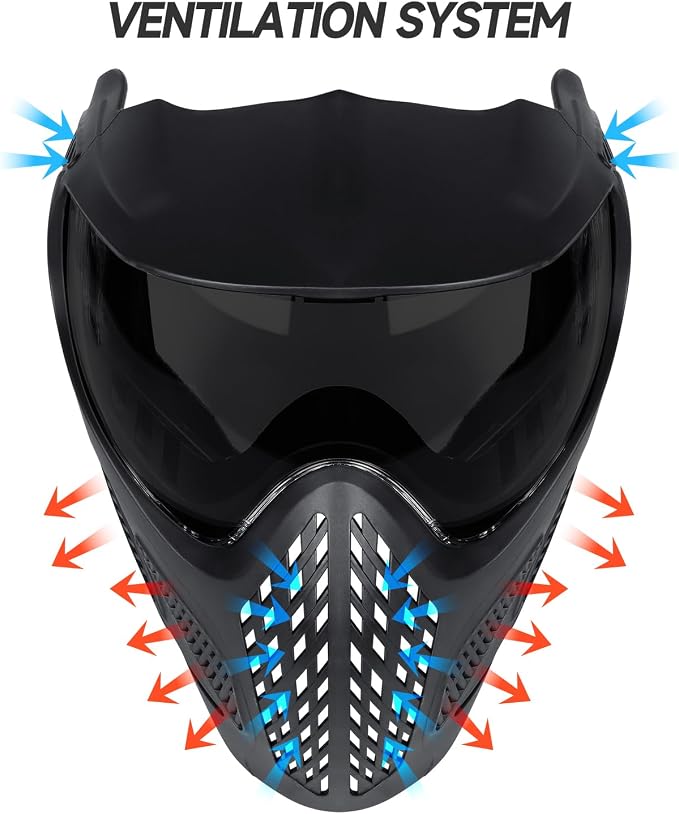 Xaegistac Paintball Mask-Intergrated Sun Visor Airsoft Mask, Wide Field of View, Anti Fog, Adjustable Headband for Paintball, Airsoft