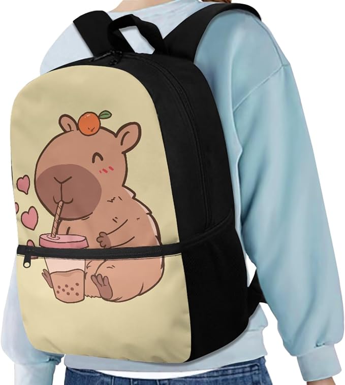 Capybara Backpack for School Kids Bookbag with Lunch Box Set Gilrs School Bag with Lunch Bag Pencil Case Water Bottle Holder 4 PCS Back to School Accessories