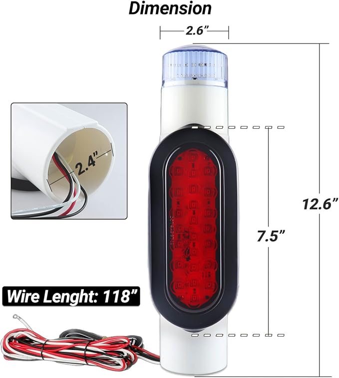 Boat Trailer Guide on Post Pipe Light Set DOT Approved Submersible Boat Trailer Guide Pole Lights for 2-3/8" PVC Pipe LED Lights for Boat Trailers Waterproof 2Pcs White