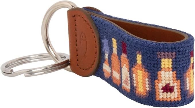 Leather Hand-Stitched Needlepoint Key Fob or Key Chain