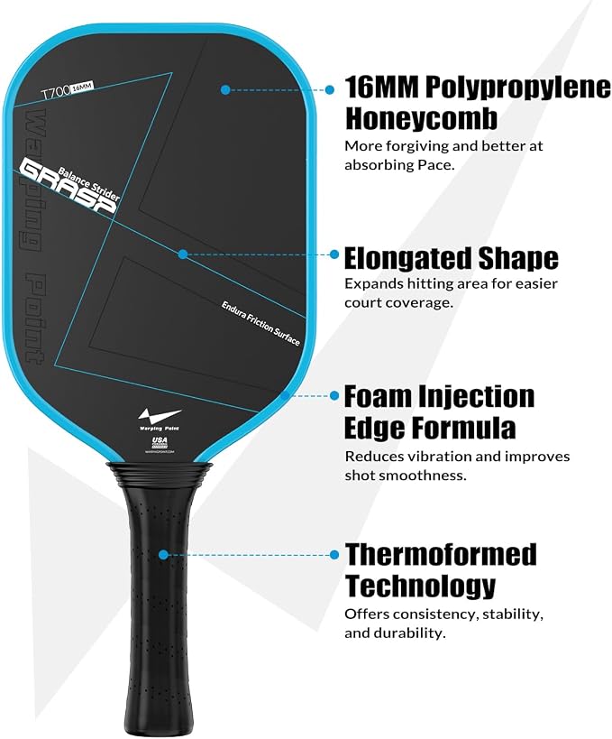 Warping Point Pickleball Paddle, Carbon Fiber Paddle with Endura Friction Surface, Polymer Honeycomb Core, Design for Ultimate Spin & Power, Large Sweet Spot & Contro, USAP Approved