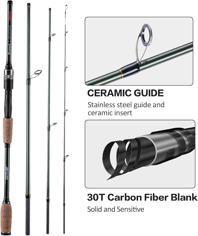 Goture 4-Piece Travel Carbon Fishing Rod M/MH Action 6.6-12ft Multi-Colors | Goture multi-spec travel fishing rods adopt upgraded high-grade carbon fiber blank with premium Fuji line guides