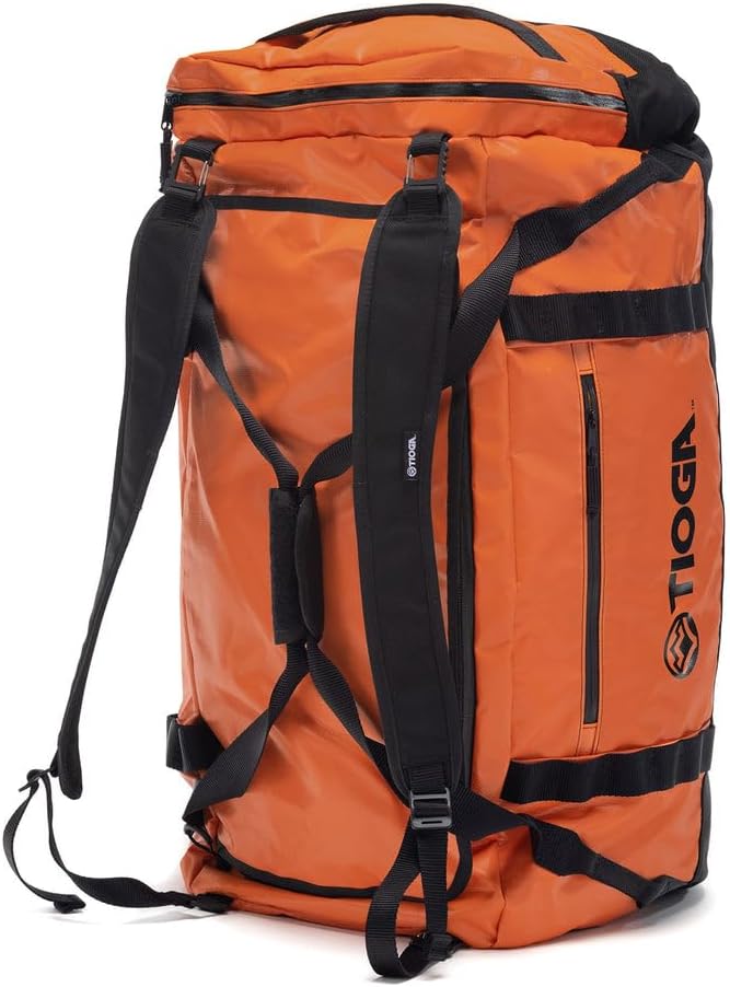 TIOGA Venture Outdoor Duffel Bag with Backpack Straps, Weather Resistant, Rugged Construction, Gear Hauling for Outdoor Adventures, Extra Large / 90L, Orange