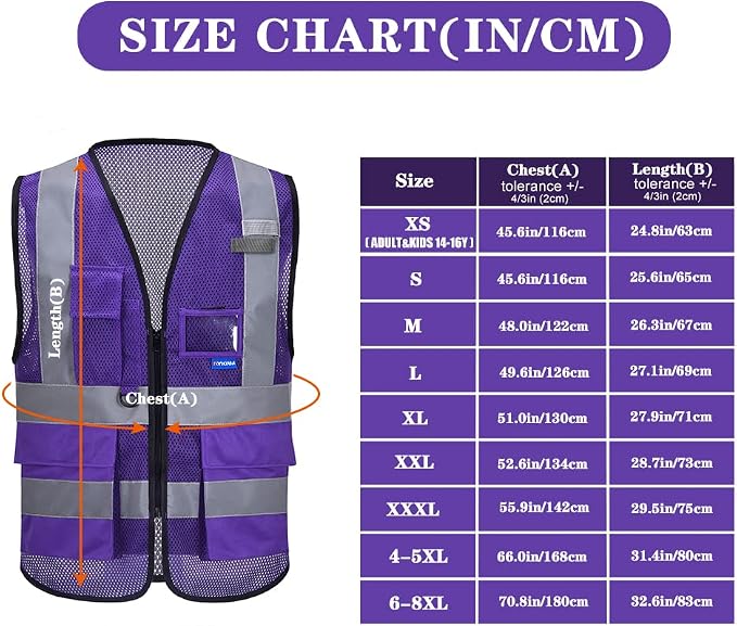 A-SAFETY High Visibility Mesh Safety Reflective Vest with Pockets and Zipper,Hi Viz Work Vest for Men Women (Purple Mesh XXXL)