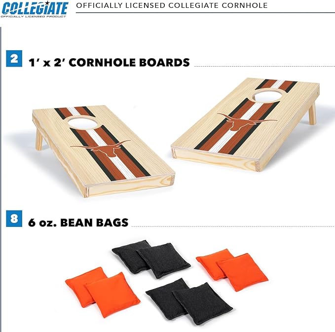 Wild Sports College Portable Size 1' x 2' Solid Wood Cornhole Set with Direct Print HD Team Graphics – Travel Size