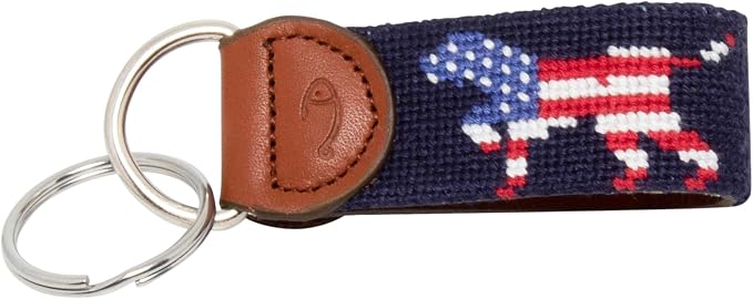 Leather Hand-Stitched Needlepoint Key Fob or Key Chain