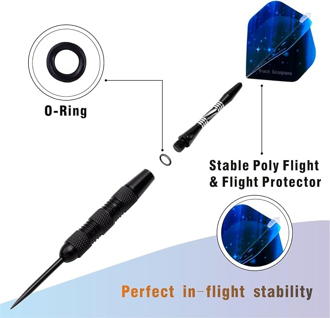 Darts Metal Tip Set, 12 Pack 22 Grams Steel Tip Darts Set-Professional Metal Darts for Dartboard, with Non-Slip Iron Barrel, Aluminum Shafts, Extra Flights, Dart Sharpener & Wrench, Gift Box