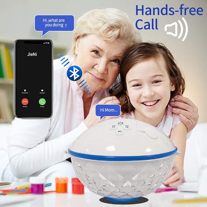 Floating Pool Speaker w/Colorful Lights, Portable Wireless Pool Speaker Bluetooth Waterproof IP68, Built-in Mic & Crystal Clear Sound Floating Hot Tub Speakers for Pools Party Outdoor (White)