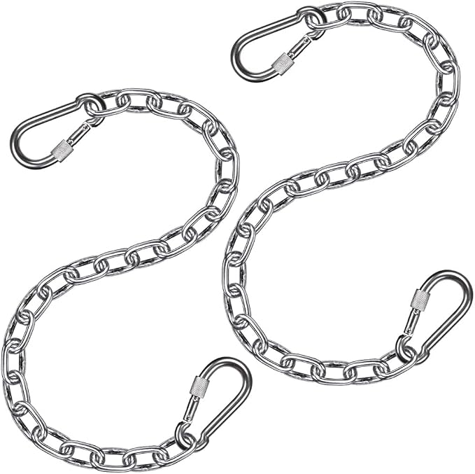 BeneLabel 2Pcs 29inch 304 Stainless Steel Hanging Chair Chain Kit with 4 Carabiners 1000 LB Capacity Hammock Chain Extender Chain for Swing, Punching Bag, Porch Swing, Indoor & Outdoor