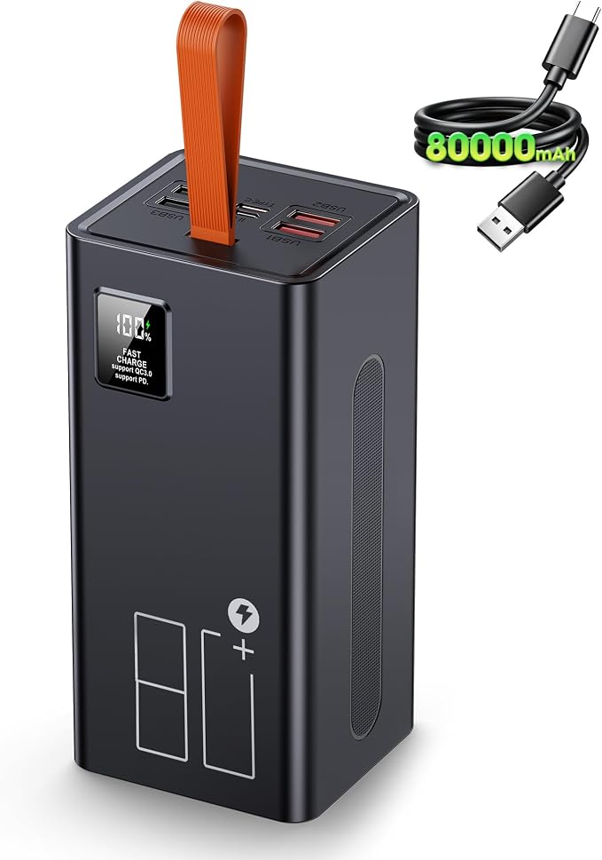80000mAh Portable Charger Power Bank, 30W PD QC 3.0 Fast Charging USB C External Battery Pack, High Capacity Battery Bank with 5 Output & 2 Input for Smartphone Tablet