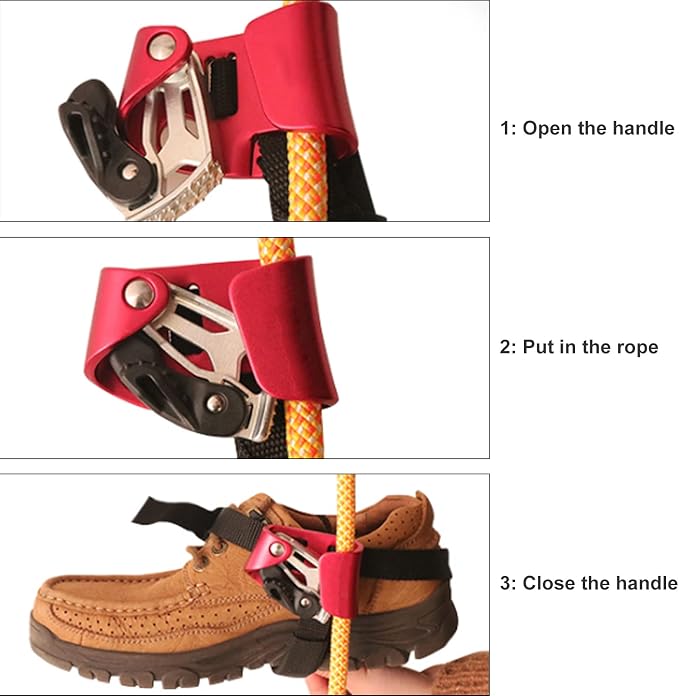 Foot Ascender Upgraded Foot Riser 140kgs Strong Rappelling Gear Equipment for Rock Climbing Tree Arborist, Climbing Rescue Caving, Mountaineering, 8~13MM Rope, Right/Left Foot, 4kN