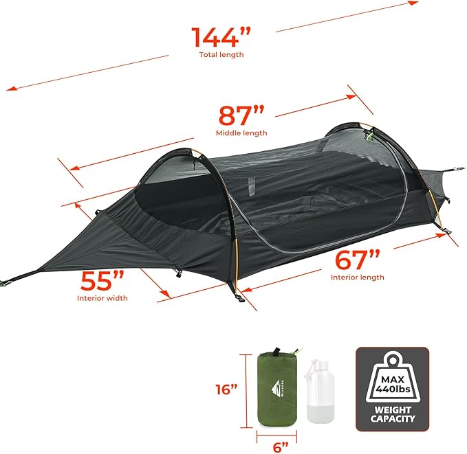 Flat Lay Camping Hammock Tent with Mosquito Net & RainFly, 3 in 1 Waterproof Lightweight Portable Sleeping Hammock Bug, Travel Outdoor Gear with Tree Strap Swing, for Hiking Patio Expedition