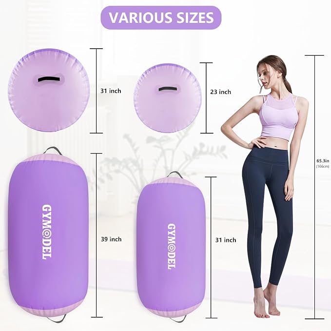 Air Roller Gymnastics Barrel Inflatable Tumbling Roller Air Mat, Air Barrel Gymnastics Tumble Track Mat with Pump for Backhandspring/Training Cheerleading/Yoga/Home and Outdoor Use