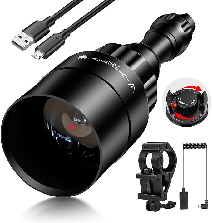 1605 850nm IR Illuminator Flashlight Lights for Night Vision Zoomable Infrared Flashlight Illuminator with Dual Control Remote Pressure Switch and Scope Mount Set