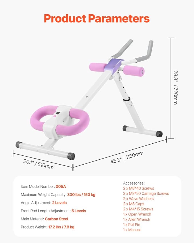VEVOR AB Workout Machine, Ab Workout Equipment at Home Gym, Core & Abdominal Trainers for Women, 440 lbs Weight Capacity Strength Training Ab Cruncher, Foldable Adjustable Fitness Exerciser