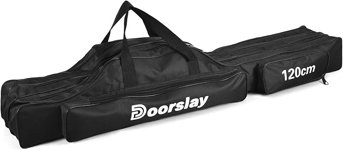Fishing Rod Case - Three Layer Oxford Portable Folding Fishing Pole Bag - Outdoor Waterproof Tackle Storage Travel Bag