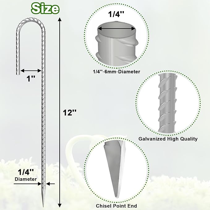 VVOKGO Rebar-Stakes-12-Inch J Hook Galvanized Tent Stakes Heavy Duty, 20-Pack Ground Chain Link Fence Anchors with Chisel Point End for Bounce House, Camping Tents, Outdoor Inflatables Decorations