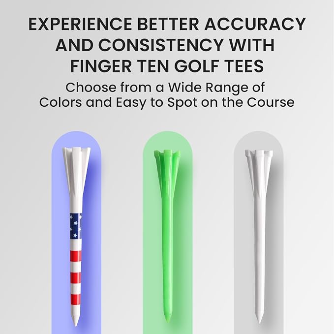 FINGER TEN Golf Tees Plastic Unbreakable Easy to Find Bulk Value 200/500/1000 Count, 2 3/4 3 1/4 Inch Tee Driving Range Reduce Friction, Green Red White USA Flag Practice