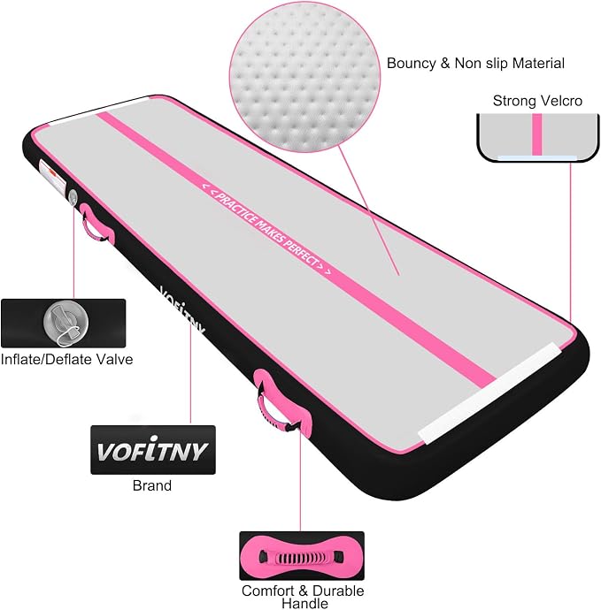 VOFiTNY Inflatable Gymnastics Air mat Tumbling Track with Air Barrel Octagon Mat with Pump for Home/Gym